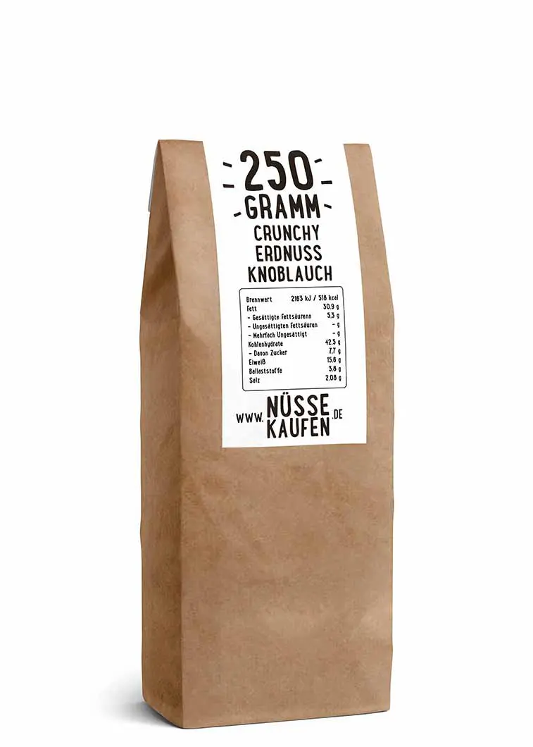 Eine Tüte mit 250 Gramm Knoblauch Nüsse von NüsseKaufen.de