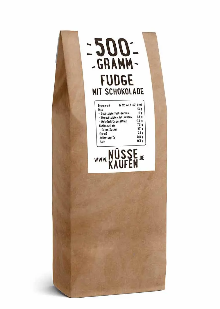 Eine Tüte mit 500 Gramm Fudge (mit Schokolade) von NüsseKaufen.de